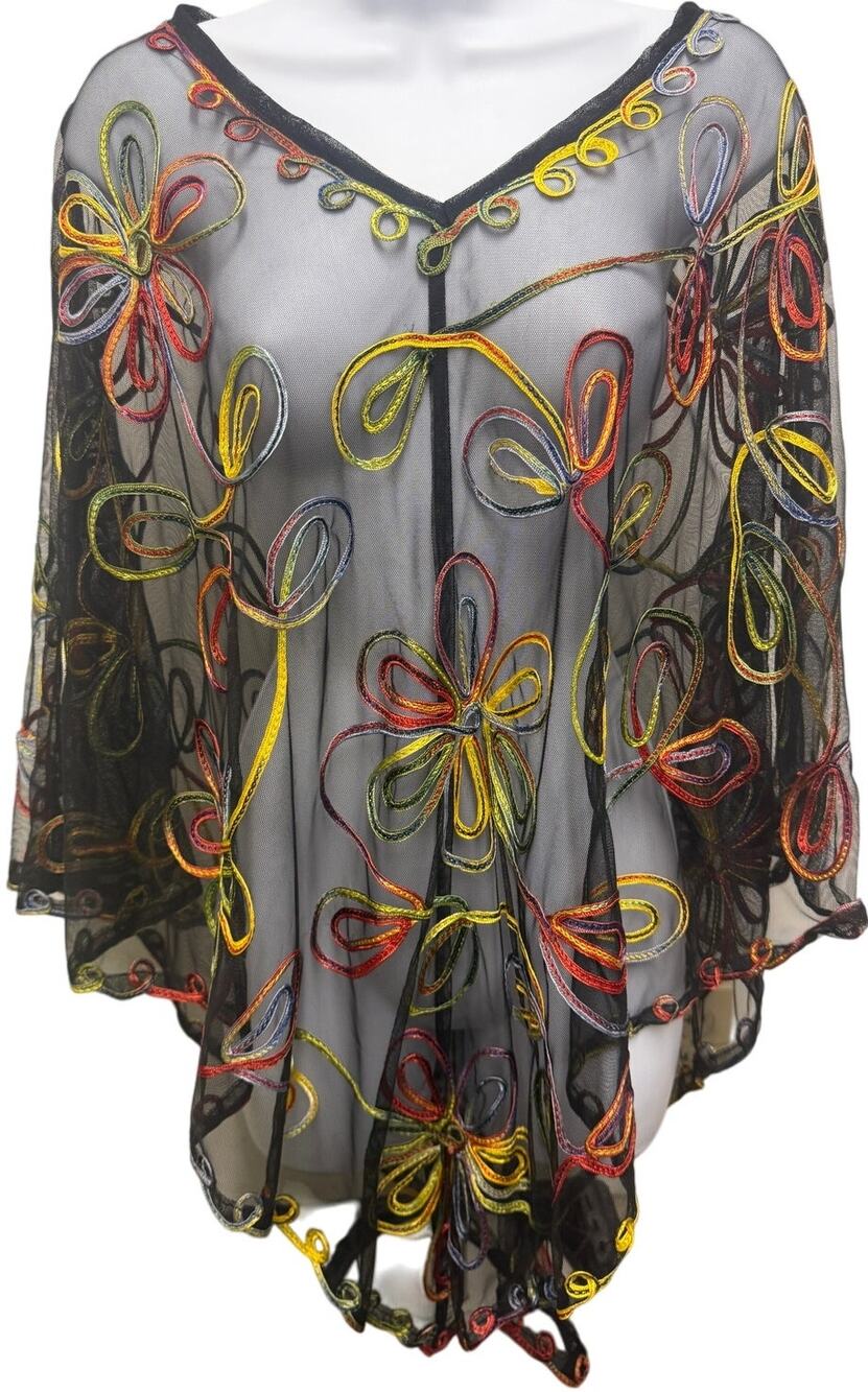 Vintage Dressbarn Chiffon Cover Up Womens One Sz Sheer Floral Kimono Whimsigoth